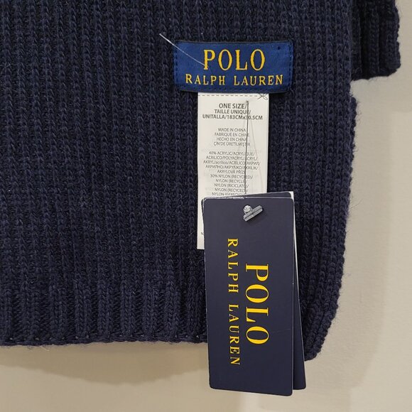 Polo Ralph Lauren Rib-Knit Navy Blue Polo Bear Scarf - Picture 4 of 5
